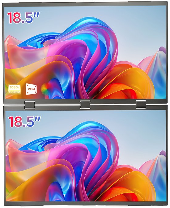 18.5″ Dual IPS Draagbare Monitor 100Hz Full HD Mini HDMI USB-C 65W Power Delivery Zwart