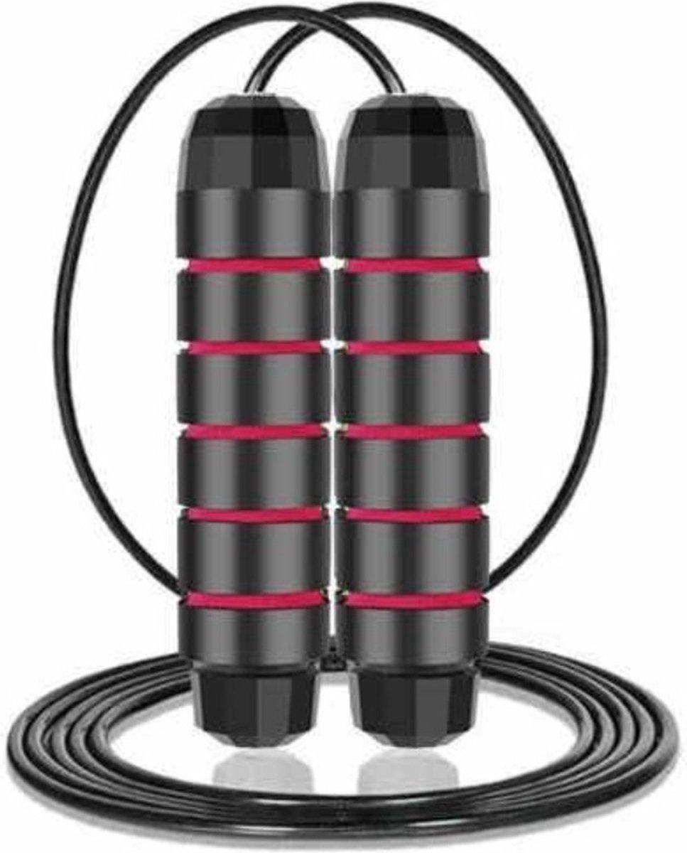 TJ Essentials Professioneel Sport Springtouw – Verzwaard – Verstelbaar – Staaldraad – Foam Handvatten – Zwart/Rood