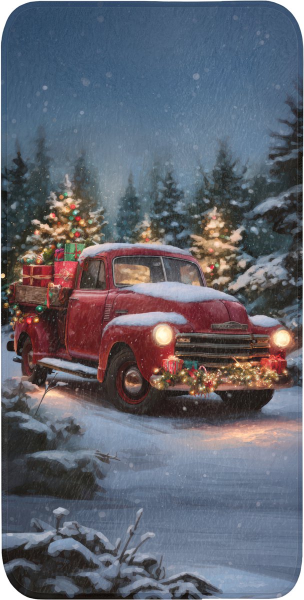 Badmat 60x120 cm - Antislip - Kersttruck - Sneeuwbos - Rood - Badmatten voor badkamer - Badkamermat - Douchemat - Badkamer mat