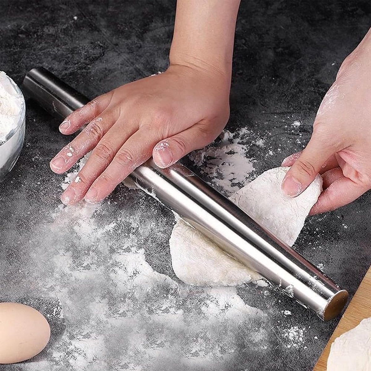 Deegroller - Roestvrijstalen deegroller 25,4 cm - ideaal voor dumplings, pizza, gebak en koekjesdeeg