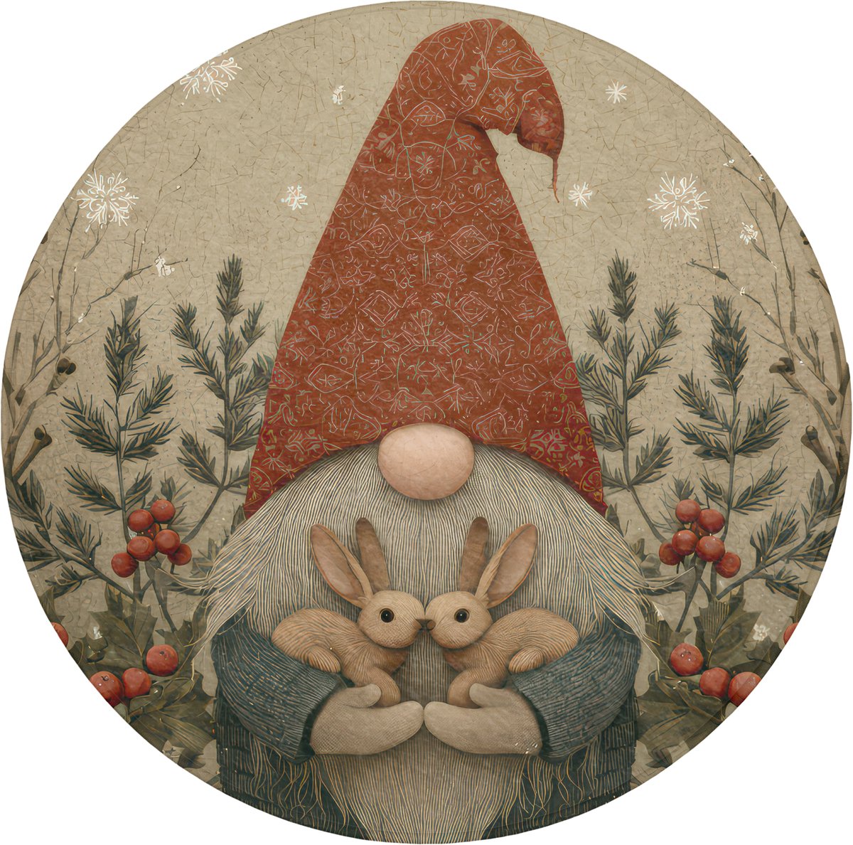 WC mat rond 70x70 cm - Antislip - Kerstgnome - Konijntjes - Kleurrijk - Toiletmat - Vloerm