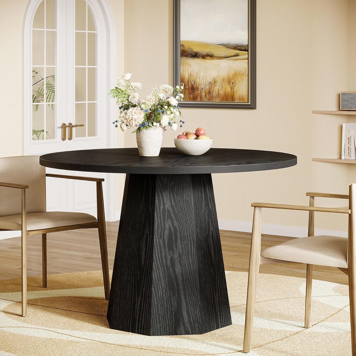 Eettafel Rond 118 cm 4 Personen Zwarte Keukentafel met Schuin Voetstuk Modern Design - Vermissen
