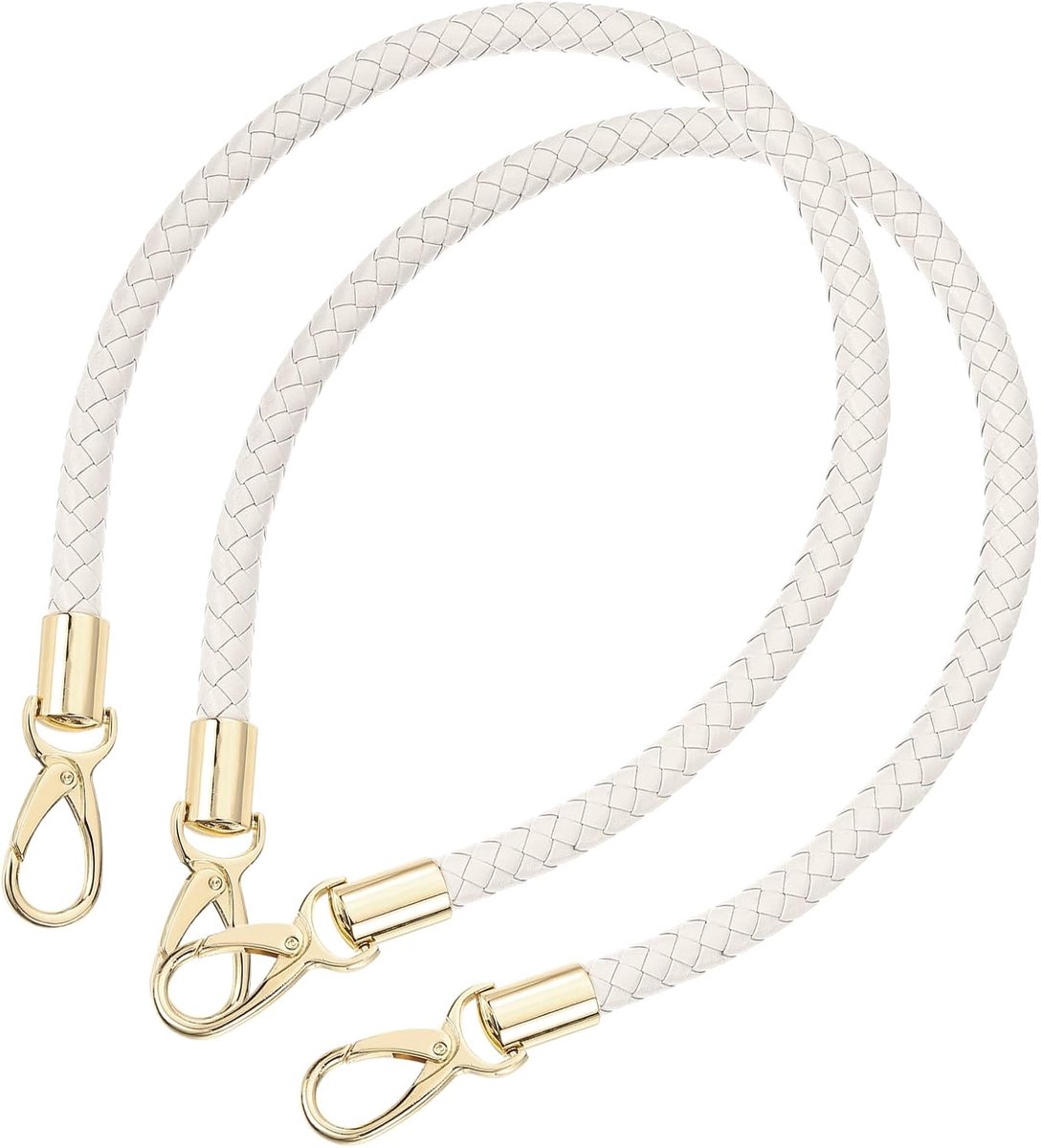Tashengsels - Lederen Tasriemen PU Leer - 2 Stuks 60 cm - Metalen Gespen Draaisluiting - Voor Handtassen Haaktassen Clutches - Beige Wit met Goud