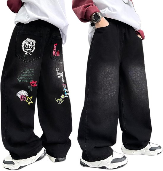 Jeans Baggy pour Garçons avec Taille Élastique et Multi-Poches - Denim Streetwear Unisexe pour 5-13 Ans