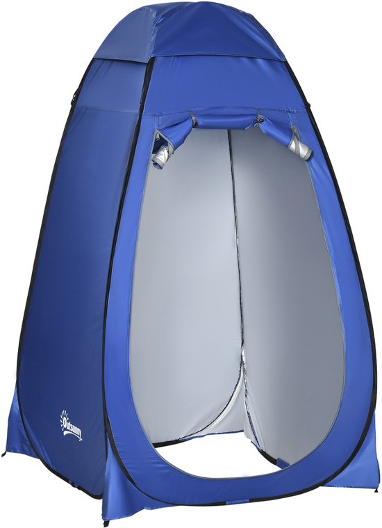 Outsunny Pop-up Douche- & Toilettent Donkerblauw - 120x120x190 cm – Snelle Privacy Tent voor Camping, Strand of Zwembad – Inklapbaar met Opbergtas & Binnenzak