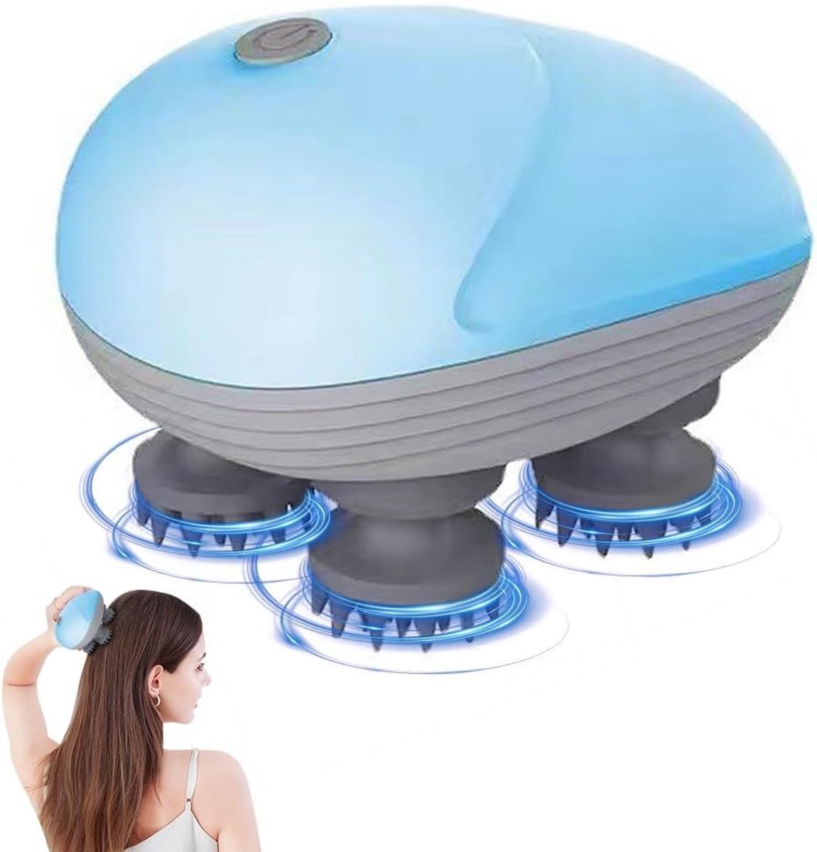 Draadloze Hoofdmassager met 4 Kneedkoppen, IPX7 Waterdicht, Voor Hoofdhuidmassage en Haarverzorging