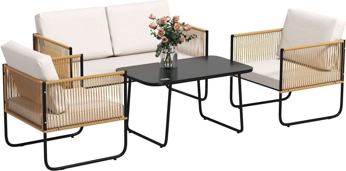 Outsunny Rattan Sofa Set - PE geweven hars - 110x61x63cm - Crème