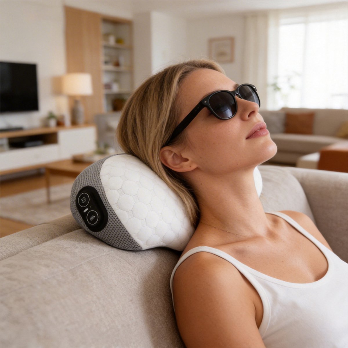 Nek Massageapparaat - met Verwarming - Ergonomisch - en Schouderontspanning - Wit