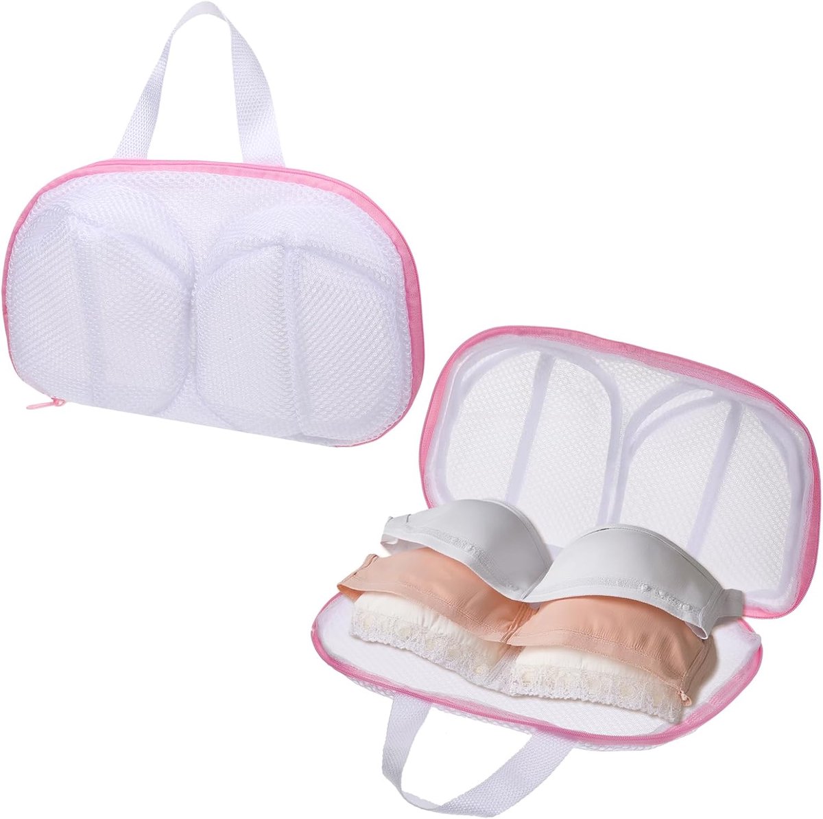 BH-waszakken voor wasgoed, 2 stuks beha-waszakken voor wasmachine mesh lingerie waszak met rits voor het wassen van delicaat ondergoed beha (roze)