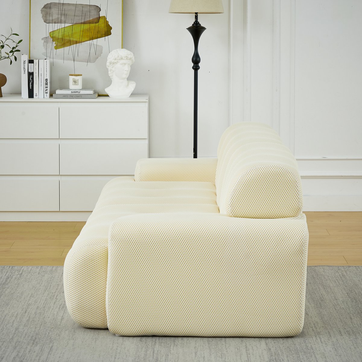 Zubaliya Extra Grote Tweezitsbank, Cloud Sofa– Brede Armleuningen en Modern Design met Knoopdetails, Gebogen Bank, Geschikt voor Woonkamers en Appartementen, Geen Montage Nodig-Beige B-Beige