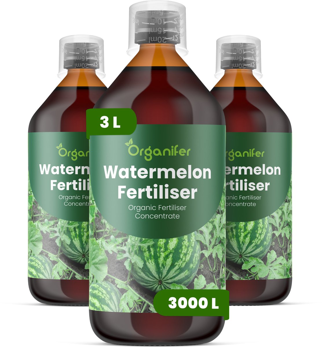 Vloeibare Meststof Voor Watermeloen - 3X1 L Voor 3000 L - Npk 2-1-8 - Ondersteunt Evenwichtige Rankgroei En Gecontroleerde Vegetatieve Ontwikkeling - Ondersteunt Hoge Opbrengsten Met Consistente Vruchtkwaliteit - Organifer