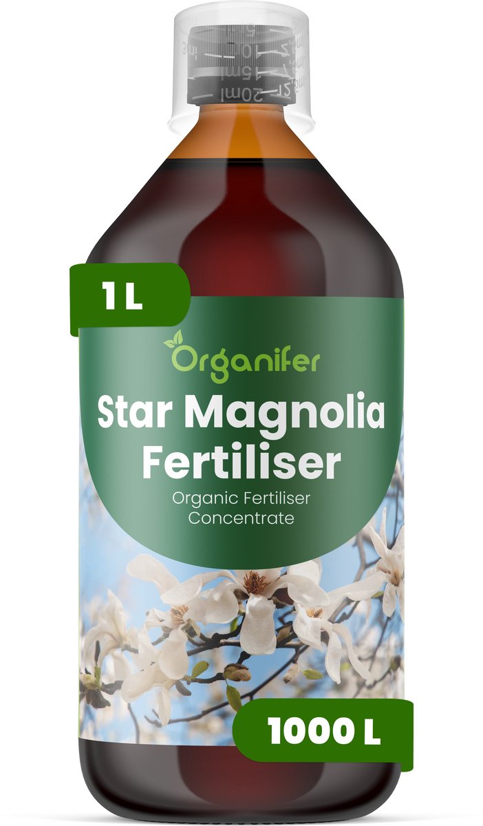 Vloeibare Meststof Voor Stermagnolia 1 L Voor 1000 L - Npk 3-4-3 - Ondersteunt Vroege En Rijke Bloei Bij Stermagnolia - Verbetert Knopvorming En Bloeikwaliteit - Geschikt Voor Langdurige Verzorging Van Sierheesters - Organifer