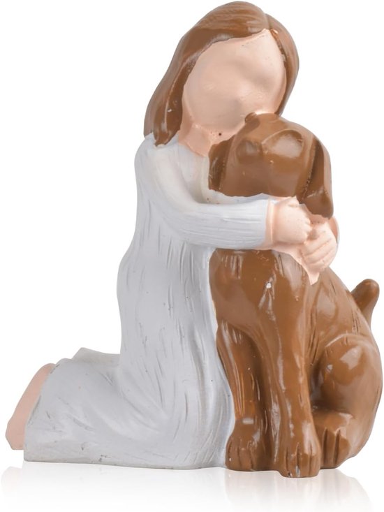 Huisdier cadeau voor hondenliefhebbers - Engelenfiguur voor honden - Vriendschapsfiguur met hond - Gedenkcadeau voor overleden hond - Handgesneden beeldje