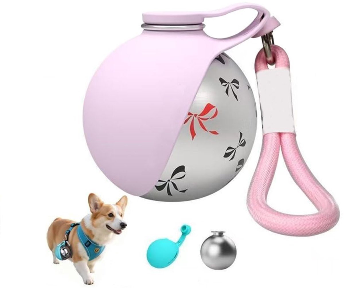 Drinkfles voor huisdieren - 2-in-1 draagbare drinkfles voor honden - Draagbare en opvouwbare drinkfles voor huisdieren - Ronde roestvrijstalen behuizing met siliconen kom - Bedrukt patroon - Lekvrije afsluiting - 285 ml - Compact en draagbaar - roze