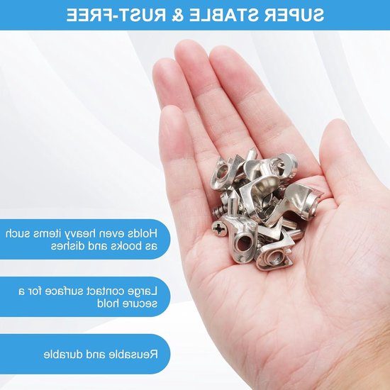 Set van 20 hoekplanksteunen met pin en schroef, stevige vloerbeugels, 5 mm, voor veilige planken en opslagoplossingen — afbeelding 2