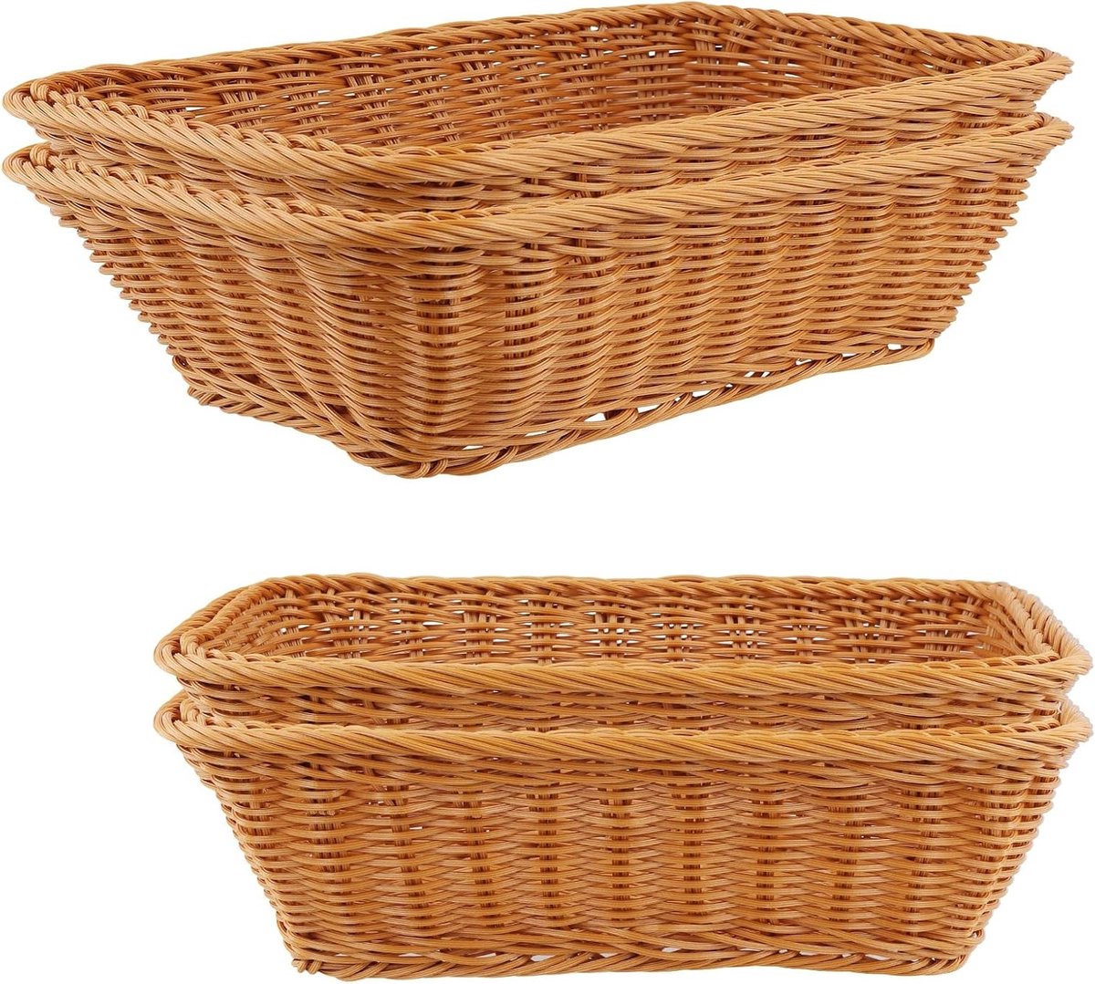 Set van 4 Gevlochten Broodmanden, Rectangulaire Wicker Mand, Multifunctionele Mand voor Thuis, Keuken en Restaurant, 30 x 20 cm en 40 x 30 cm, Ideaal voor Brood en Snacks