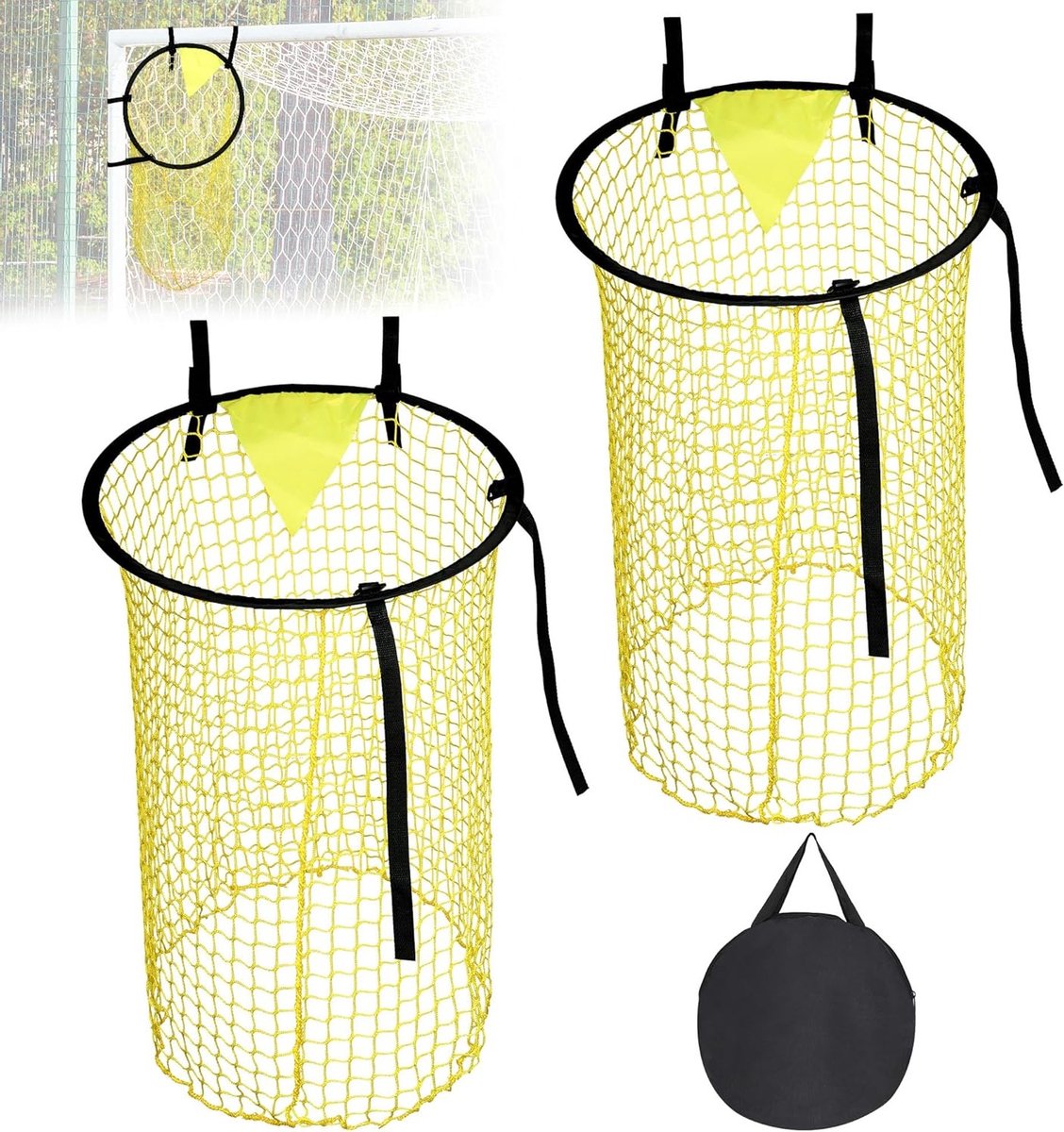 2 Pack Voetbal Doelnetten Geel, 45 cm, Inclusief Opbergtas, Metaal Frame en Nylon Materiaal, Ideaal voor Doeltraining en Sportaccessoires