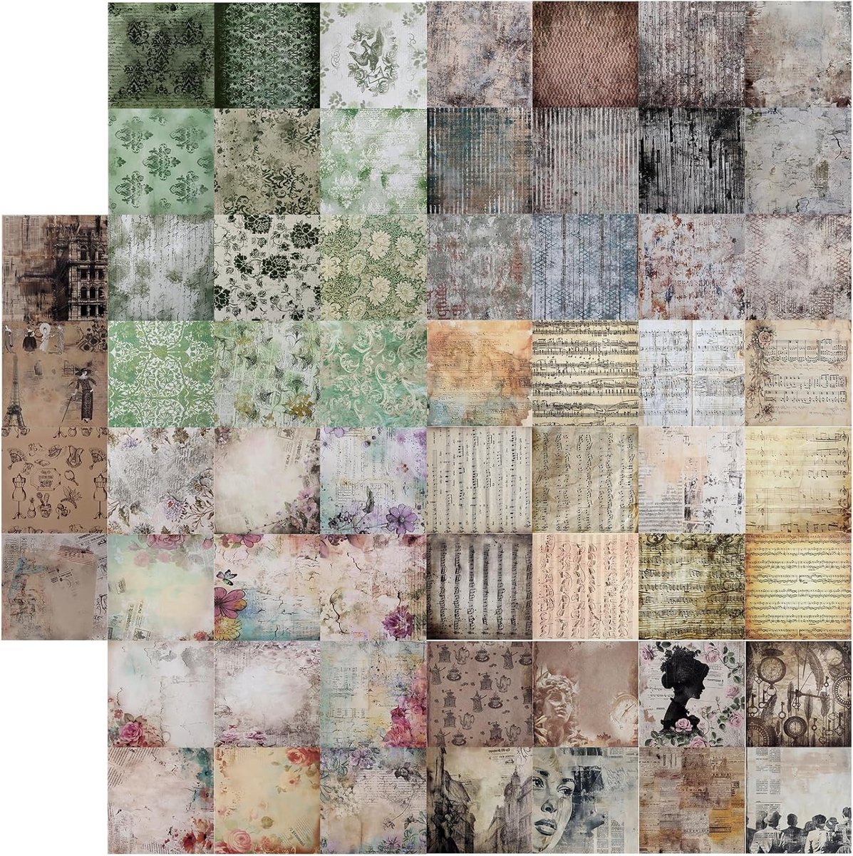 Vintage plakboekpapier set van 60 vellen, 15 x 15 cm, enkelzijdige patronen voor scrapbooking, art journaling en creatieve ambachten