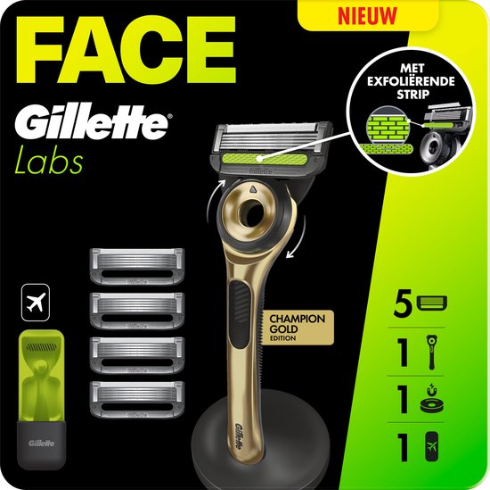 GilletteLabs Met Exfoliërende Strip Scheersysteem Champion Gold - 1 Handvat + 5 scheermesjes + 1 muurhanger + 1 etui - van de makers van Gillette Fusion