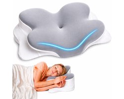 Ergonomisch Hoofdkussen - 95% Katoen - Hoofdkussen Nekklachten - Vlinderkussen - Voor Rug-, Buik- en Zijslapers - Memory Foam - Traagschuim Kussen - Slaapkussen - Kussen - Ergonomisch Kussen - Orthopedische Kussens - Zacht
