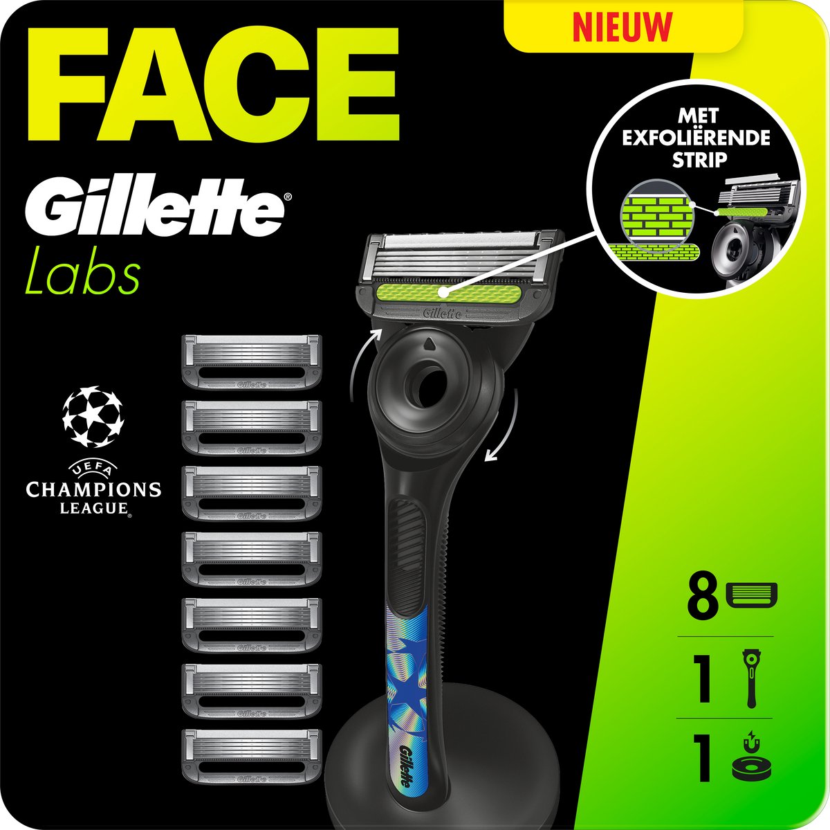 GilletteLabs Houder + 8 Scheermesjes - UEFA Champions League Special Edition