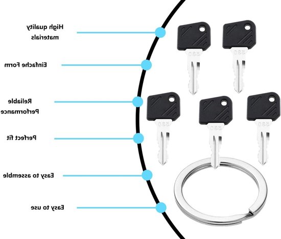 Ignition key set - 5 contact keys - 1 key chain - forklift truck compatible with He-li - forklift compatible with Lin-de 702 801 802 503 530 - voor reserve sleutels van Merkloos	 — afbeelding 4