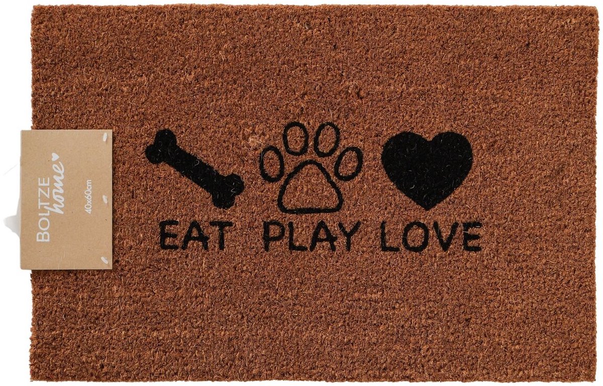 Boltze Deurmat - Schoonloopmat - Honden - Eat - Play - Love - Kokos - 60x40cm Brown