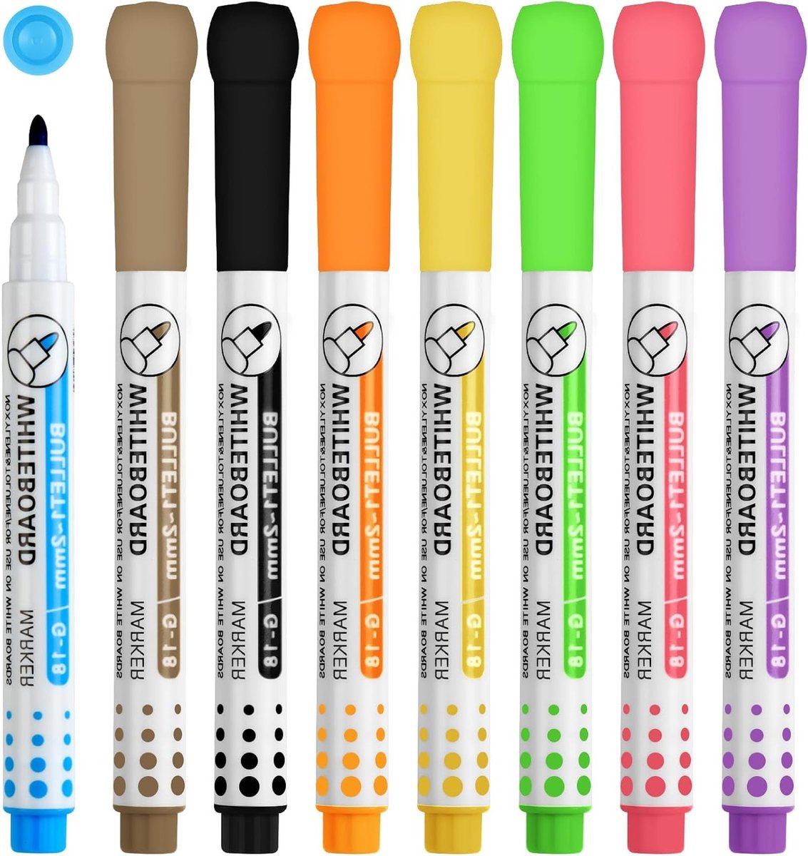 Drooguitwisbare Markers Set van 8 Stuks, Witte Bordstiften, Vloeibare Krijtmarkers voor Erasable Whiteboard met Fijne Punt en Compacte Vormgeving