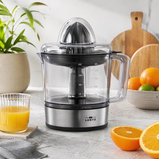 Lentz - Elektrische Citruspers 0,8L - Sinaasappelpers met 2 Perskegels, Automatische Rotatie Links/Rechts, BPA-vrij, RVS Design, Citruspers Elektrisch, Sapcentrifuge, Citruspers Machine, Anti-slip, 30W, Compact & Krachtig van Merkloos — afbeelding 2