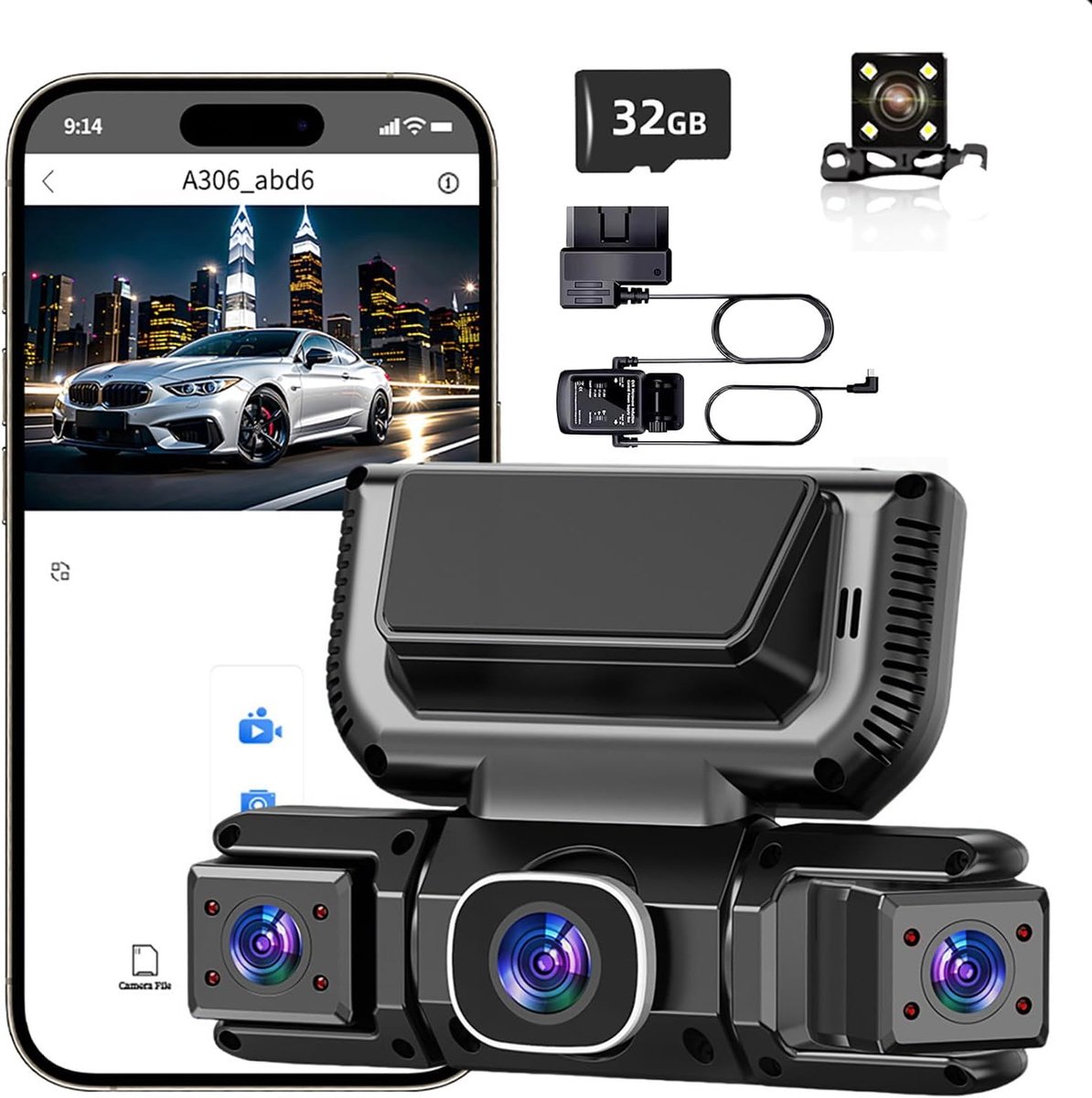 Dashcam - Dashcam voor auto - 4-kanaals dashcam voor - Gratis OBDII-hardwire - 1080P - 24/7 parkeerbewaking, 360° camera met wifi, loopopname, nachtzicht – foto 6
