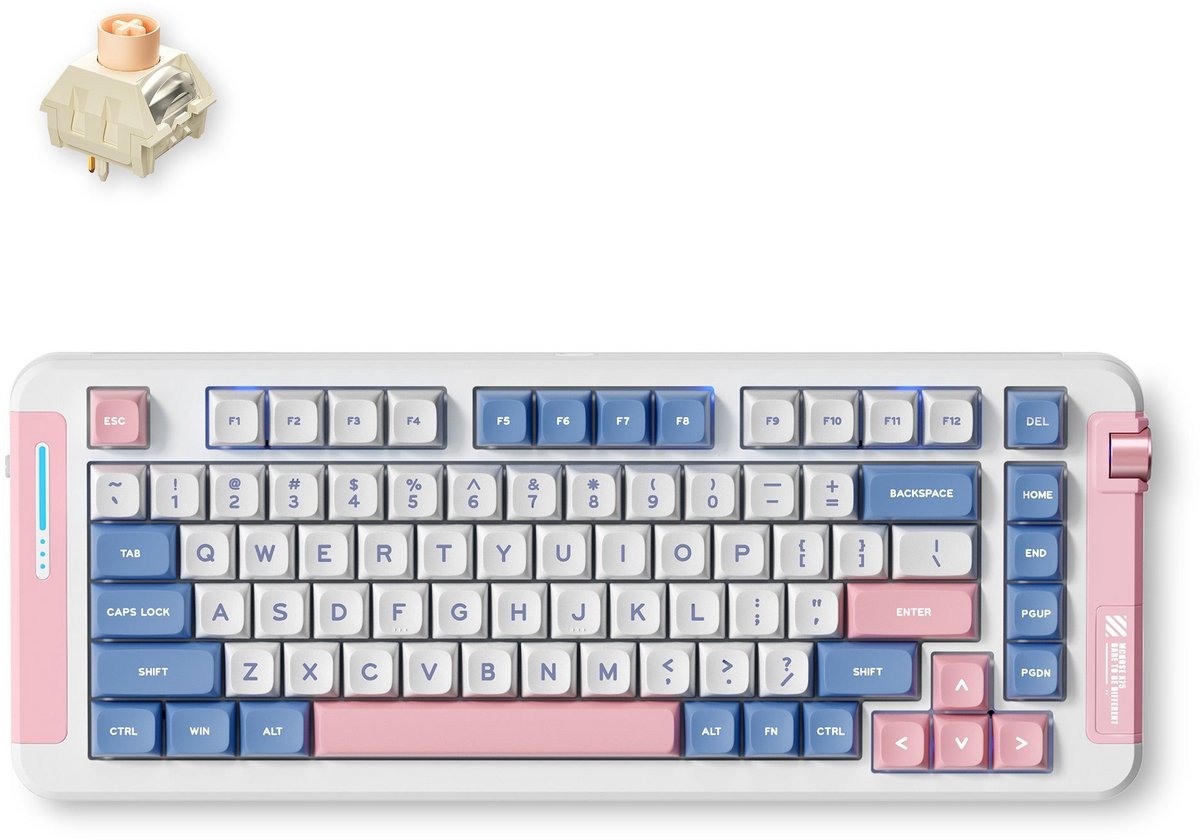 MCHOSE X75 Pink Blue Icy Creamsicle Wireless Gasket Mount Mechanical - Bedraad, Bluetooth en 2.4GHz draadloos - QWERTY (US) - Whale Sea Switches - Roze/Blauw