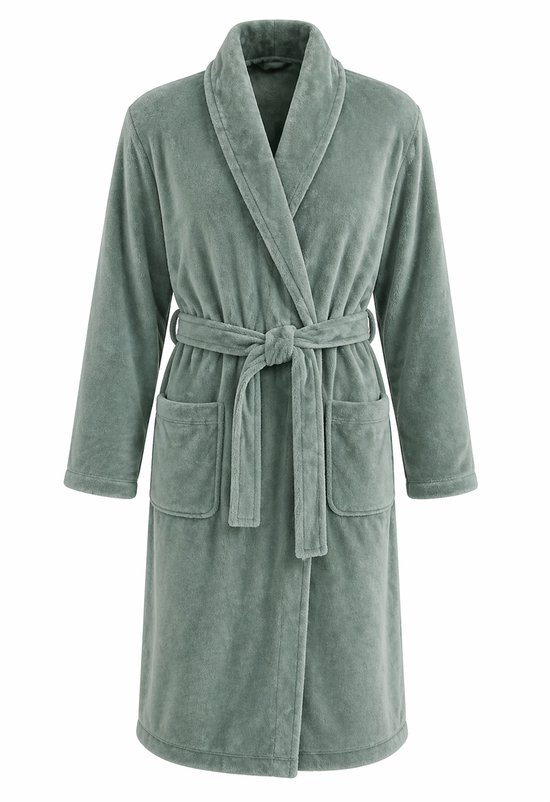 Relax Company - Badjas fleece - Sjaalkraag - Badjas heren - Badjas dames - Unisex - Groen - maat S/M