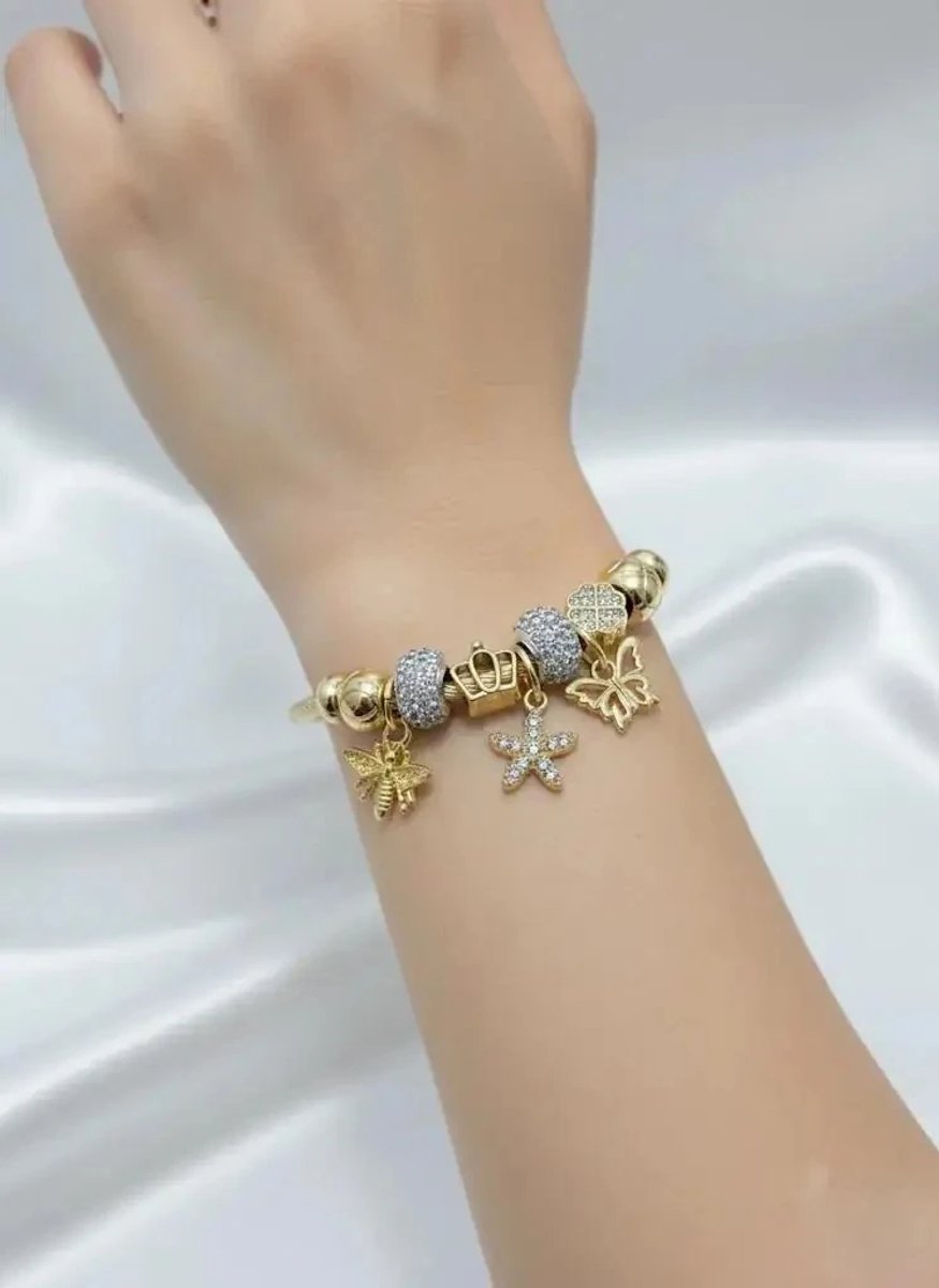 Dorvina 316L Roestvrij Staal Gedraaid Draad Armband Zirkonia Goudkleurig Vlinder met Bedel Armband