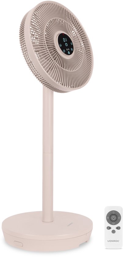 Draadloze Ventilator VONROC BREEZE – Fluisterstil, 24 Snelheden, 3 Modi, Draagbaar, Tafel- & Vloermodel, Beige
