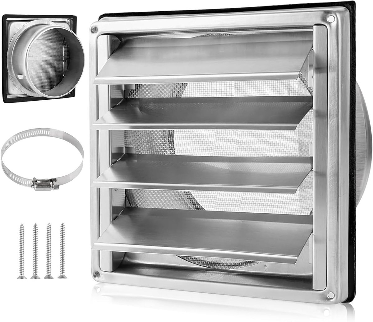 Ventilatierooster voor buiten, roestvrij staal, diameter 150 mm, met insectenmesh en terug
