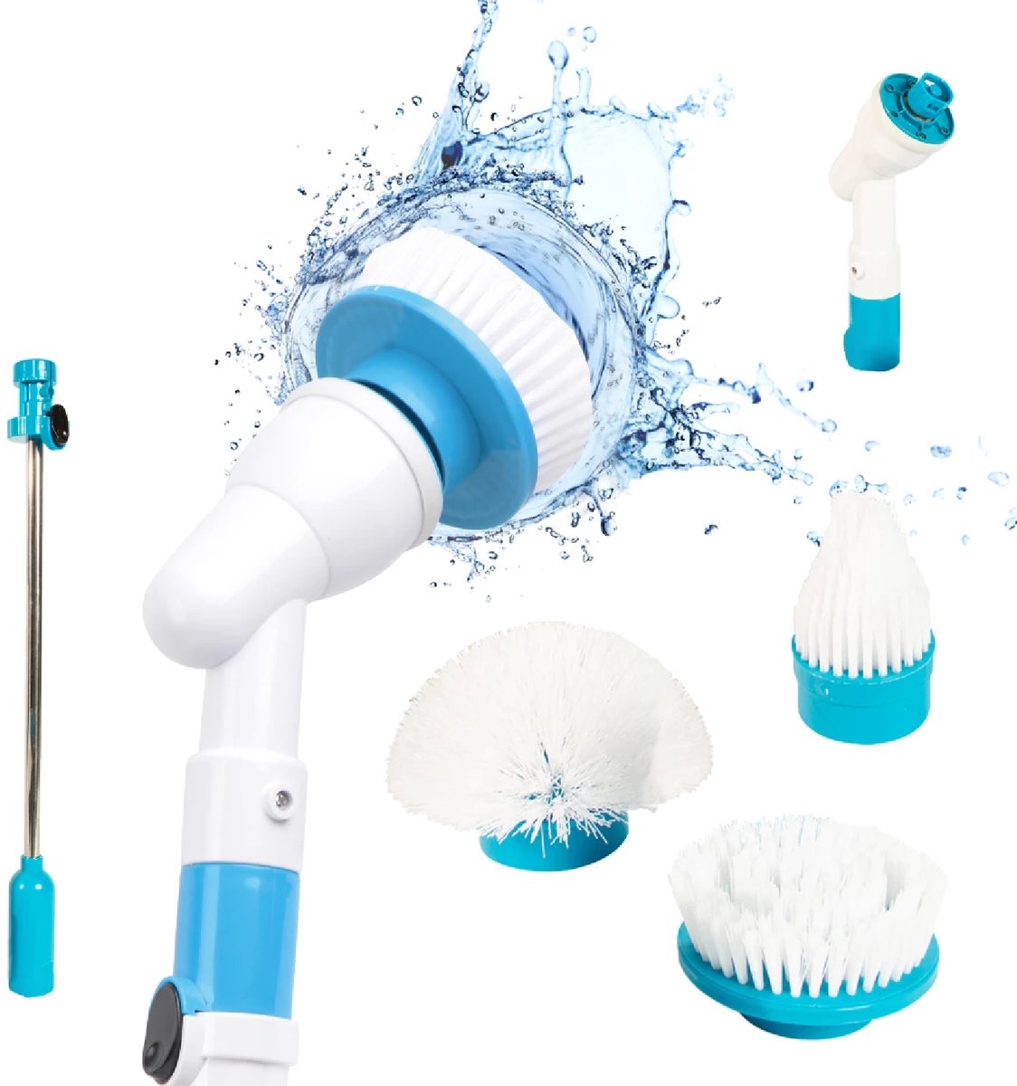 Turbo Scruber - Elektrische Schoonmaakborstel - Schrobborstel met Telescoopsteel - Schrobmachine - Reinigingsborstel- Schrobber met Steel - Schrobborstels voor Badkamer, Gootsteen, Douchcabine & Autovelgen - Electric Scrubber - Wit - CleanRite