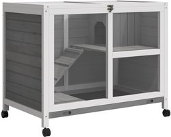 Knaagdierhok - 2 Niveaus Met Hellingbaan - 1 Stuk - Gemaakt Van Grenenhout En Gemakkelijk Te Reinigen - Voor Konijnen En Cavia's - Grijs