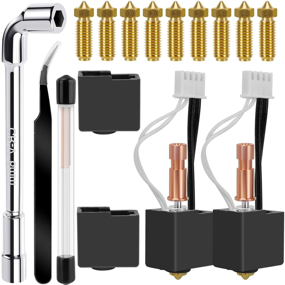 Kobra S1 Hotend Heatbreak Bi-Metaal met 2 Hot Ends, 8 Messing Nozzles en Silicone Sokjes voor 3D Printers