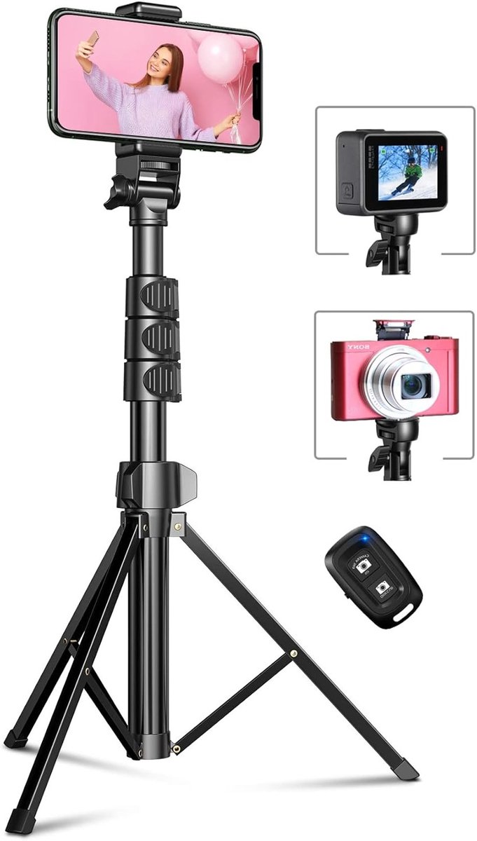 Verstelbare 56 Inch Tripod en Monopod, All-in-One Selfie Stick met Bluetooth voor Foto en Video, Geschikt voor Camera en Smartphone