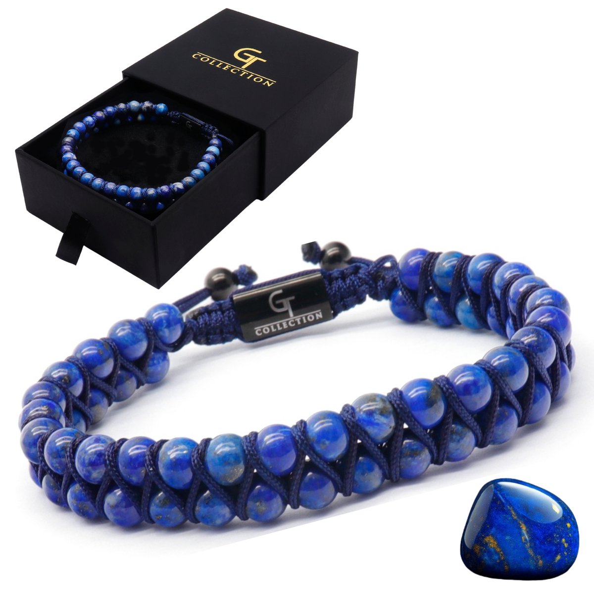 GT Collection - Armband Heren - Edelstenen Armbanden Heren - Kralen Armband Heren - Natuursteen Blauw Lapis Lazuli - Cadeaus voor Mannen - Inclusief Luxe Cadeaudoos