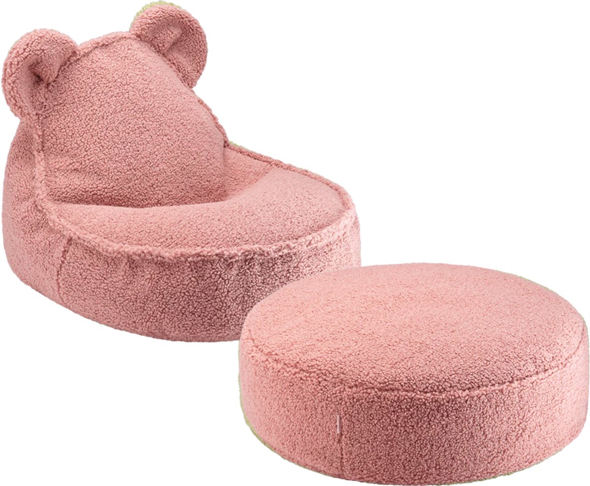 Wigiwama Teddy Bear Beanbag Chair/Zitzak met Ottoman - Guava Roze