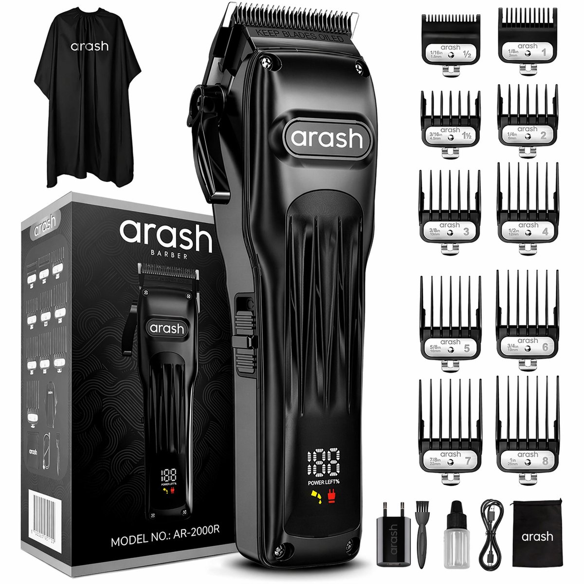 Bol.com arash® Professionele Draadloze Tondeuse – Haar- en Baardtrimmer voor Mannen - Tondeuse Mannen – Tondeuse Hoofdhaar - Ton... aanbieding