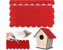 Zelfklevende Dakshingles voor Vogelhuisjes - Ronde Mini Shingles met Gestreept Design, Ideaal voor Vogels en Konijnen, Bescherming tegen Insecten (Rood)