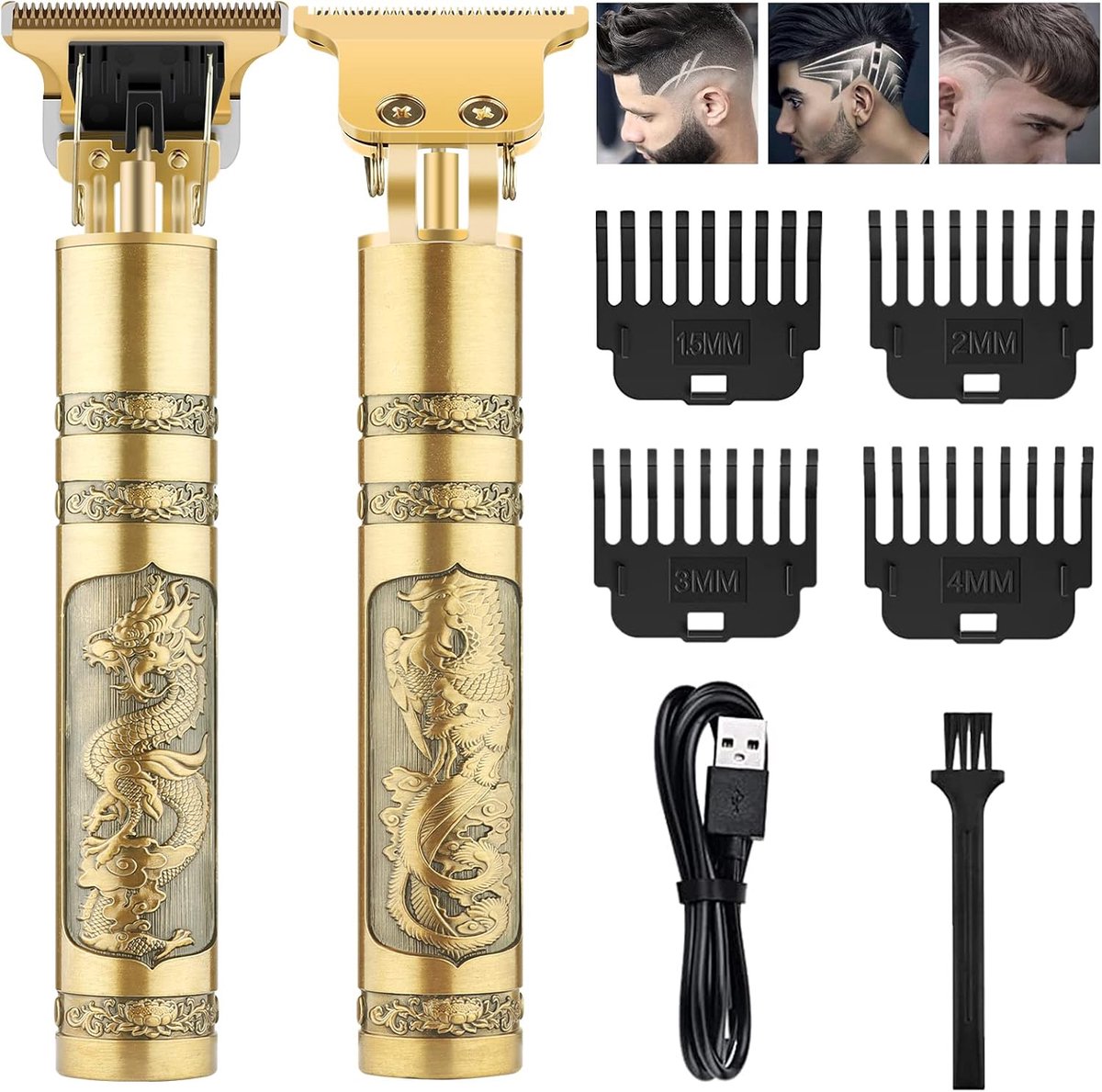 Tondeuse Mannen Hoofdhaar | Baardtrimmer & Haartrimmer | T-Blade 0 mm voor Fade | Draadloos USB Oplaadbaar | 4 Kammen 1,5-4 mm | Cadeau Heren | Goud