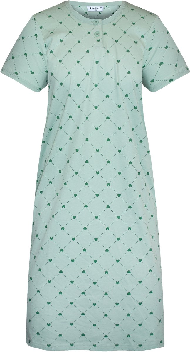 Gaubert Essential Dames Nachthemd Korte Mouw - Premium Gekamd Katoen - Hartjes - Mintgroen - Maat XL - GB-6822