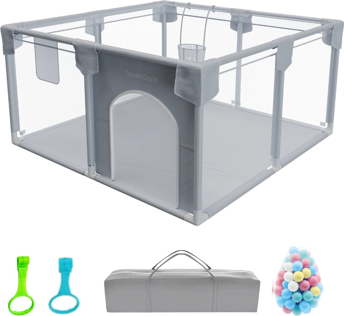 Grondbox - Baby Box - Grondbox baby - Speelbox - Kinderbox - 117 x 117 cm - Speelballen - Reistas - Grijs
