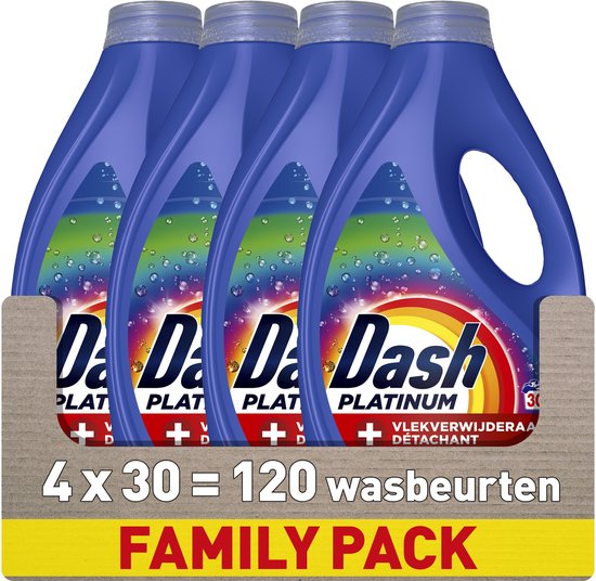 Dash Lessive Liquide - +Élimination des taches supplémentaires pour les couleurs - 4 x 30 lavages