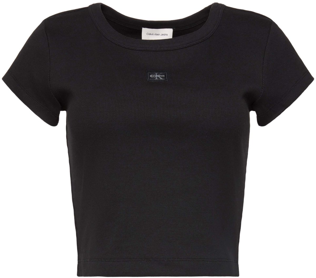 T-Shirt Ck Jeans A- Woven Label 2X2 R Fashion Wear Vrouwen Zwart