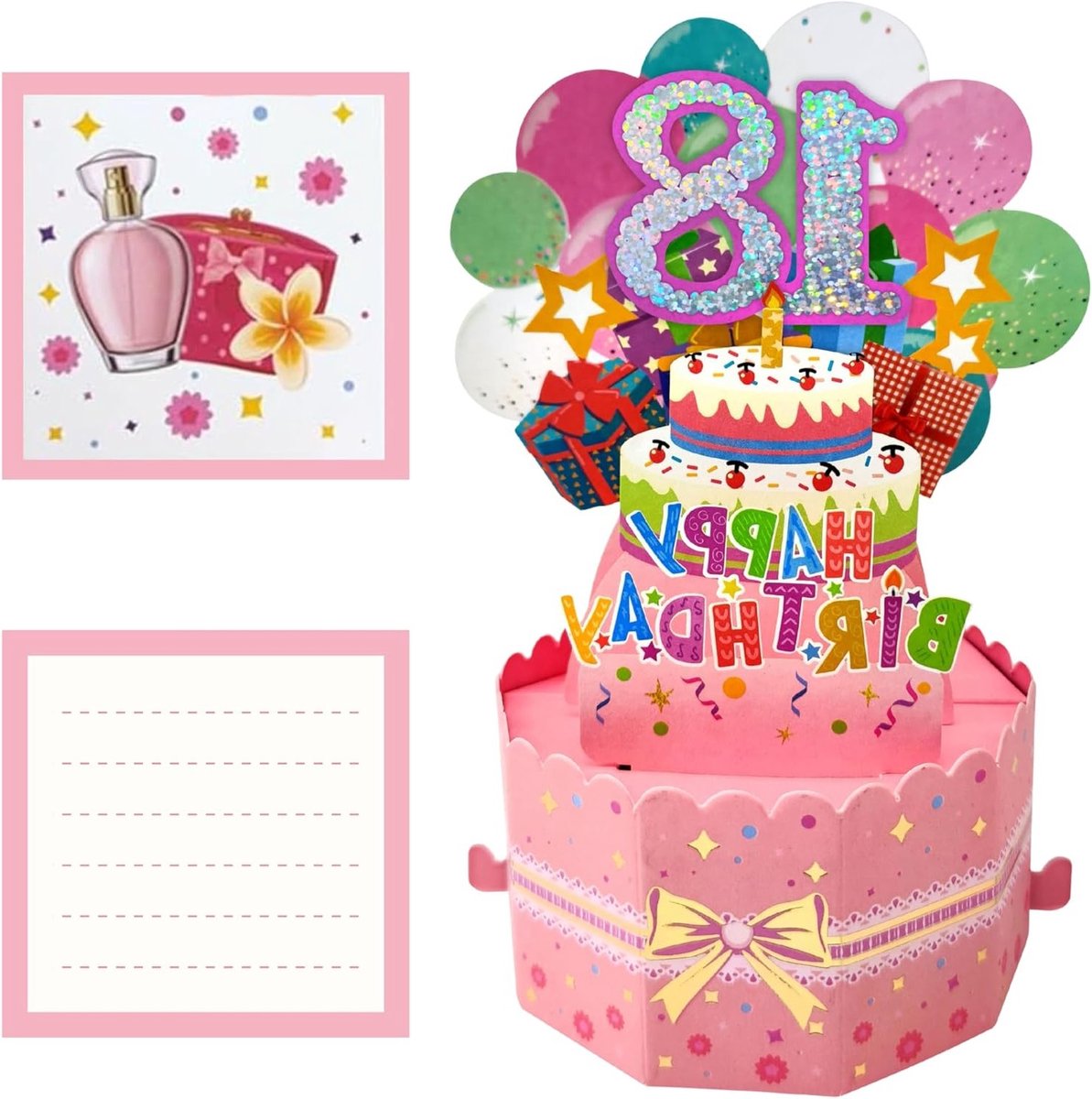 Verjaardagskaart 3D Pop-Up 18 Jaar Roze Met Envelop Voor Verjaardag