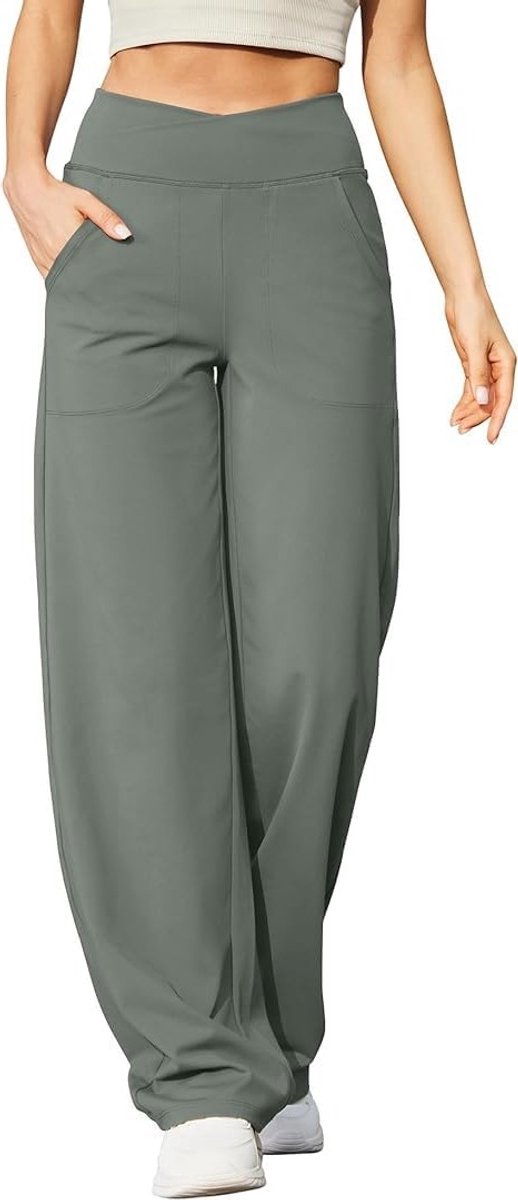 Dames Wijdvallende Broek voor Yoga met Zakken - Stretch Casual Lounge Pants voor Petite, Normale en Lange Maten